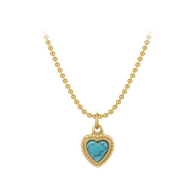 Latest 18K Gold Plated Stainless Steel Jewelry Bead Chain Natural Stone Heart Pendent for Women Accessories Necklace P233423