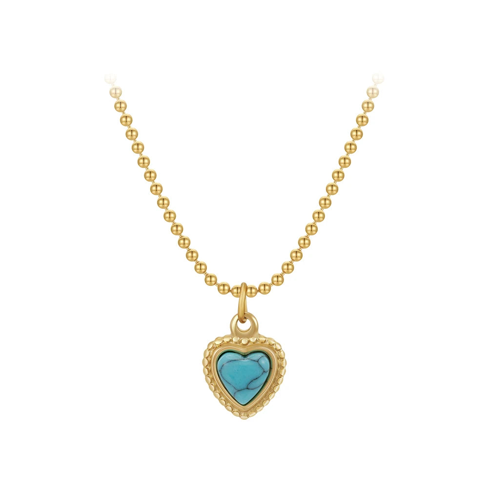 Latest 18K Gold Plated Stainless Steel Jewelry Bead Chain Natural Stone Heart Pendent for Women Accessories Necklace P233423