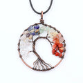 Antique Bronze Plated Wire Wrap Chip Tree of Life 7 Chakras Crystal Stone Healing Crystals Pendant for Necklace Amethyst