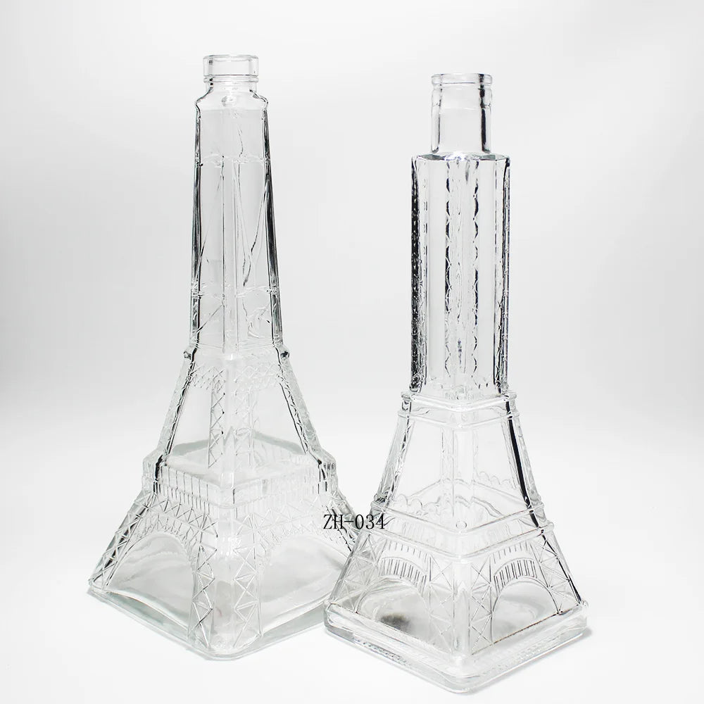 Wholesale Factory Price High Quality 500ml/700ml/750 Unique Tower Shape Glass Bottle for Whisky Vodka Brandy Spirits with Cork