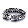 KALEN Stainless Steel Leather Animal Wolf Bracelet Silver Bracelet for Men