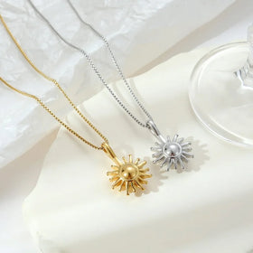 Waterproof 18k Gold Plated Stainless Steel Choker Necklace Fashion Sun Pendant Necklace for Women Collier En Acier Inoxydable