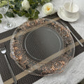 Custom Baroque Wedding Party Vintage Rose Gold Round 13 Inch Embossed Plastic Rose Gold Flower Clear Transparent Charger Plates