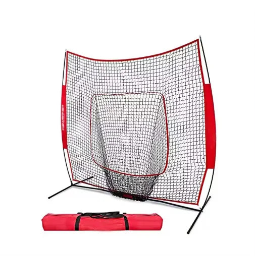 Go Sports 7 ft X 7 ft Baseball & Softball Practice Hitting & Pitching Net with Bow Type Frame Carry Bag and Strike Zone
