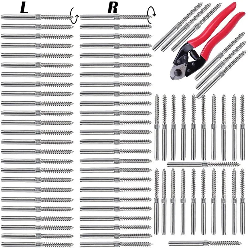 Swage Lag Screws Left Right Handed Thread Wood Post T316 Stainless Steel Stair Deck Cable Railing Hardware System