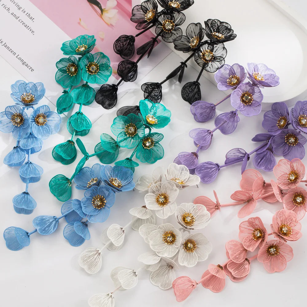 SC Hot Sale Trendy Long Blossom Tassel Earring Statement Geometric Earring Stylish Colorful Flower Charm Earrings for Teen Girls