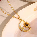 Vintage New Fashion 18k Gold Plated Stainless Steel Waterproof Zircon Star Moon Pendant Necklace for Women