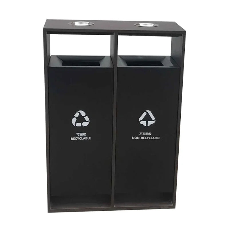 Outdoor Metal Double Compartment Trash Container Garbage Can Outside Garden Street Recycle Waste Bin Commercial Steel Dustbin