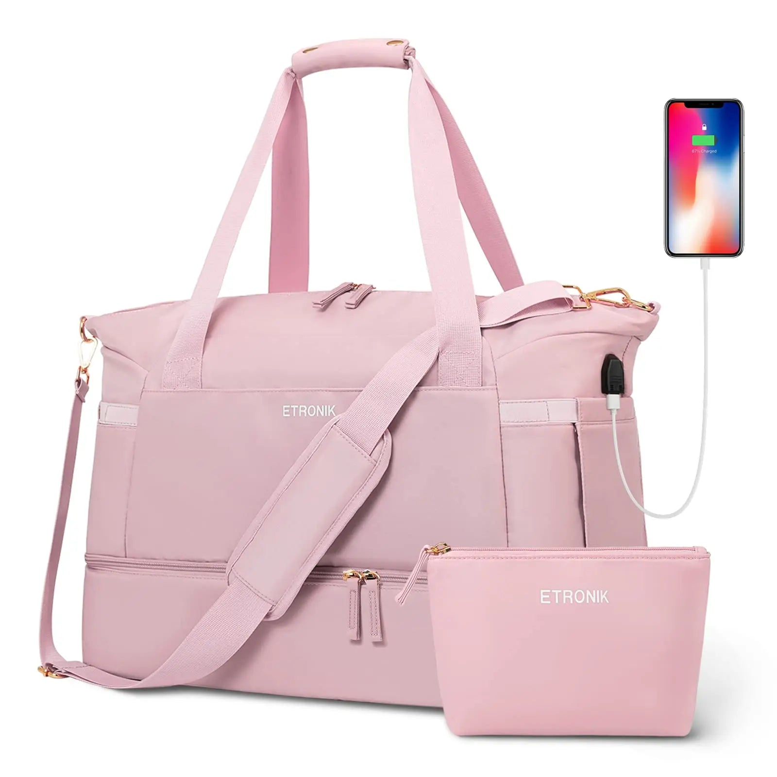 Gym Bag for Women Sports Travel Duffel Bag with USB Charging Port Weekender Overnight Bag with Wet Pocket and Shoes Travel Bag