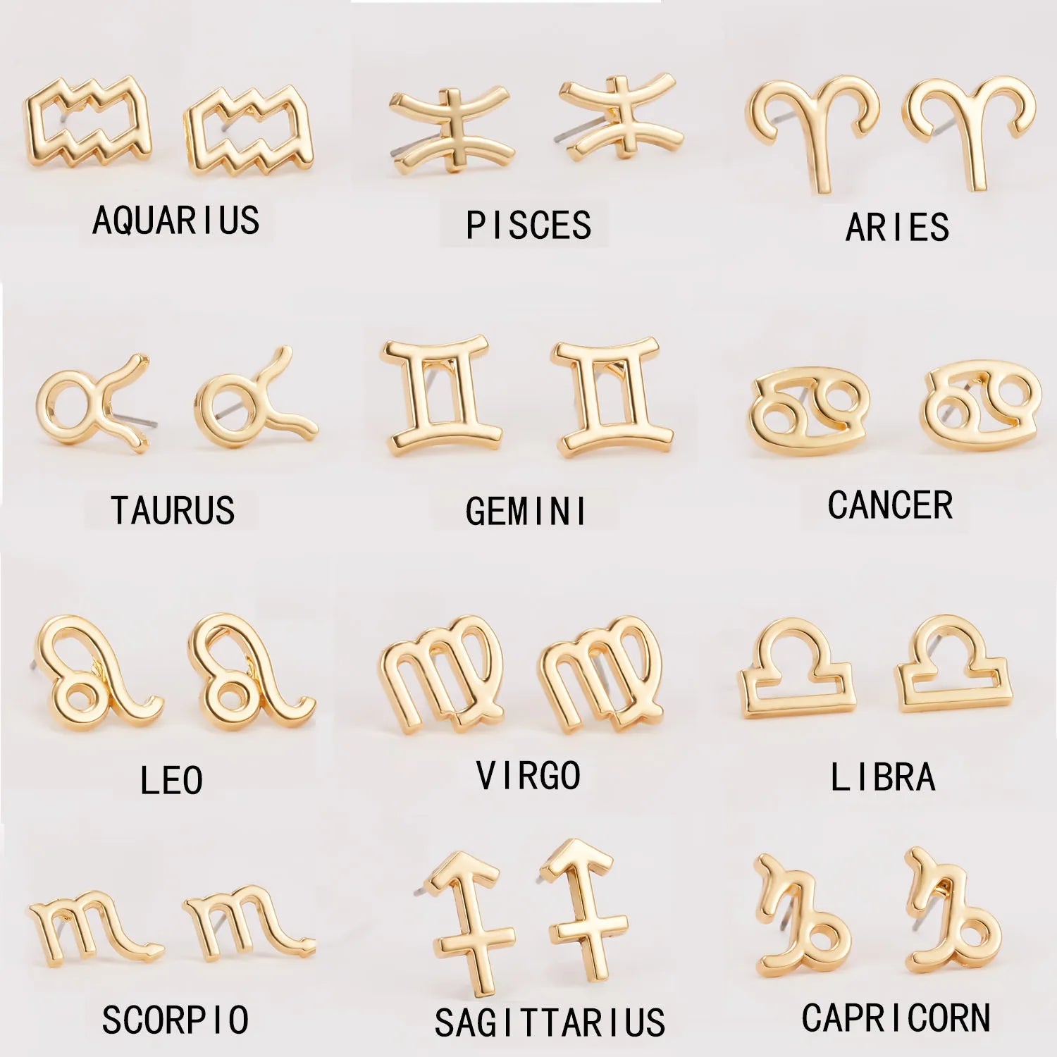 Customized Various Style Fashion Gold Plated Earrings Horoscope Zodiac Sign Stud Earrings for Women