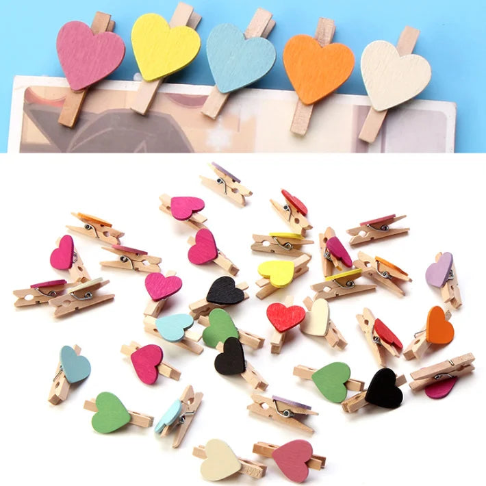 3cm Mini Photo Clip Color love Small Wooden Clip Creative Clip Photo Home Decoration Cartoon Color Wholesale Wood Peg