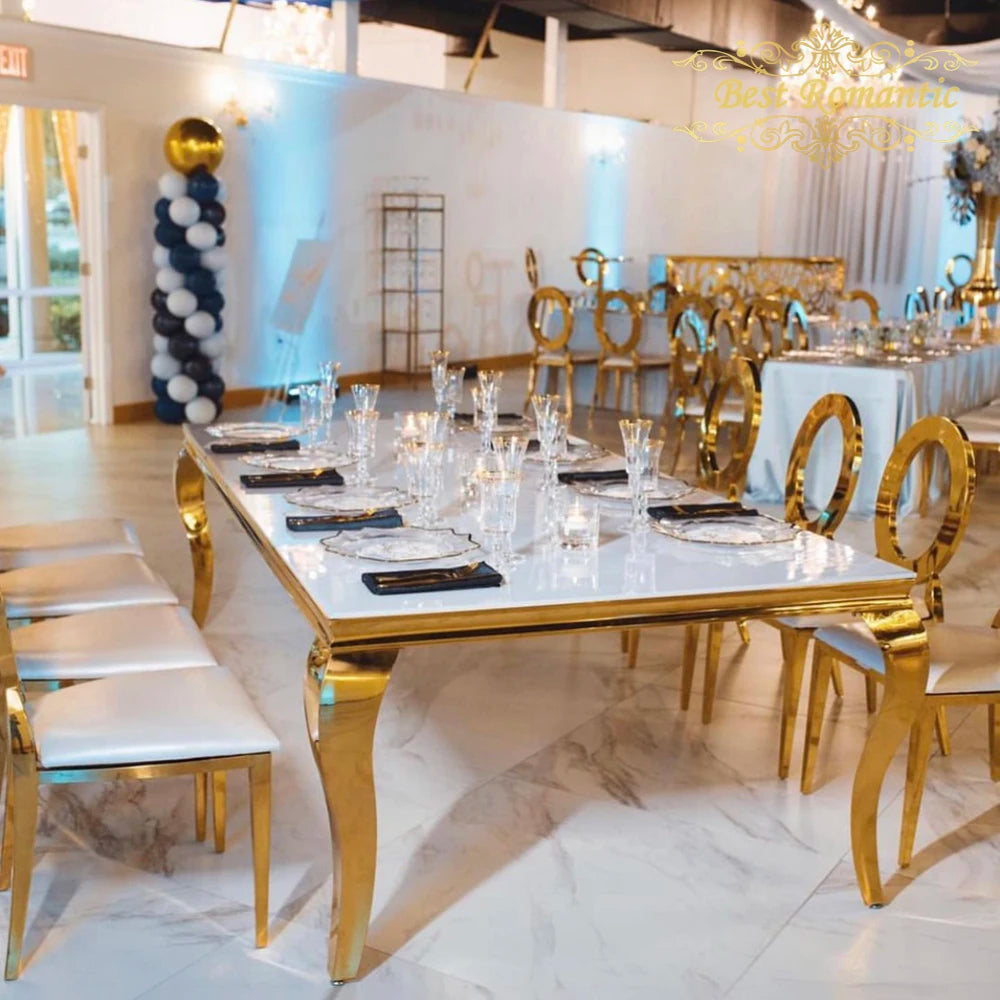Modern Stainless Steel Hotel Furniture Dining Table for 10 for Hotel Wedding Outdoor Banquets & Living Room Events