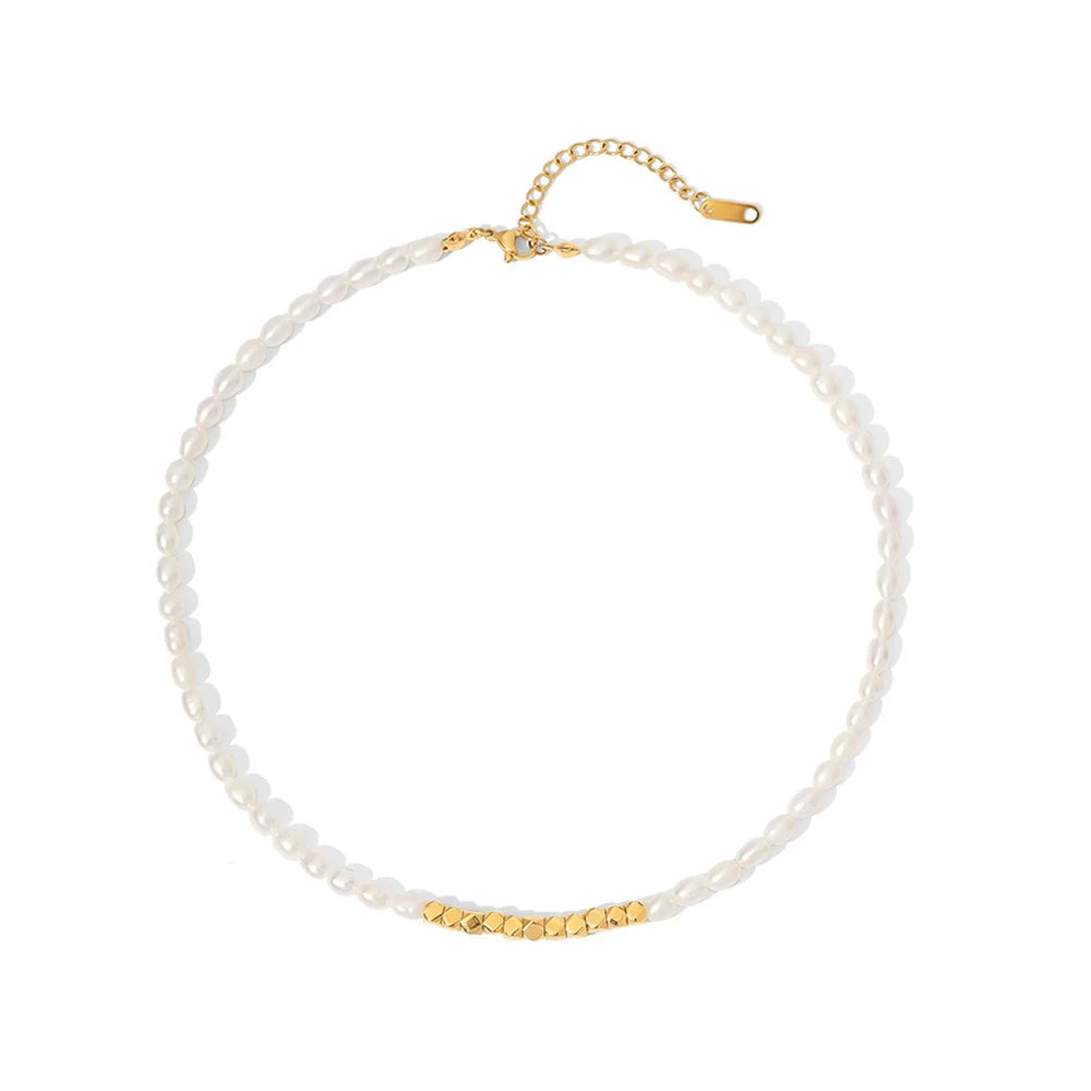 ORDRM Fresh Water Stainless Steel Pearl Necklace for Woman and Girl Gift