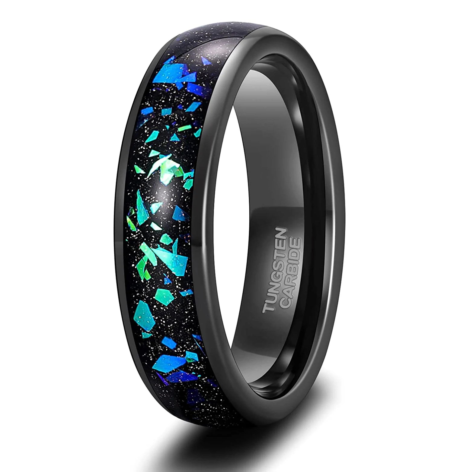 OAHLAN 6mm Men Tungsten Rings Galaxy Created-opal Inlay Women Wedding Bands Polished Ring Fashion Jewelry