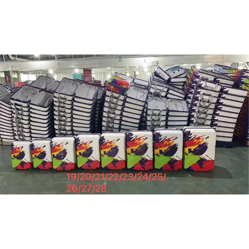 FASHIONABLE DESIGN ABS PC PRINTING 12PCS SKD CKD LUGGAGE FOUR WHEELS WHOLESALE PRICE