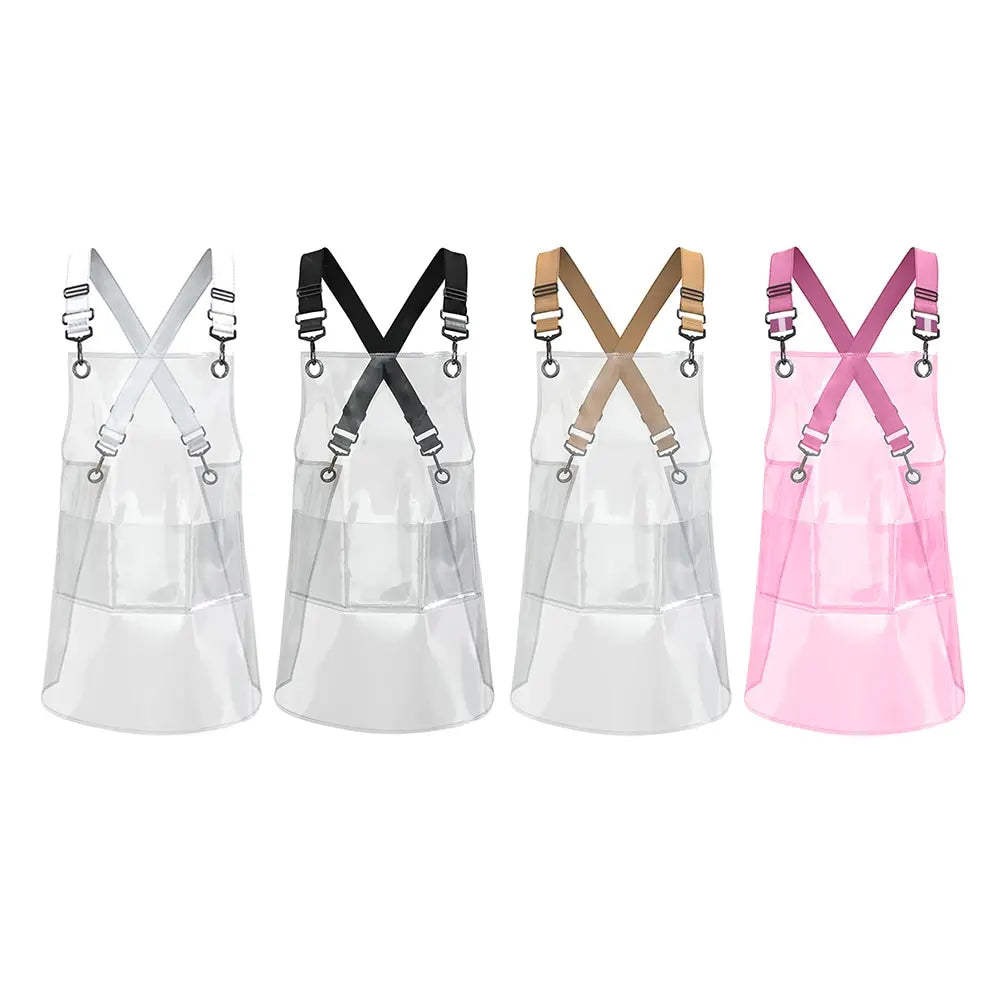 New Fashion pink Clear Transparent Restaurant TPU Thick Hairdresser Cafe PVC Transparent Apron Waterproof for Nail Salon