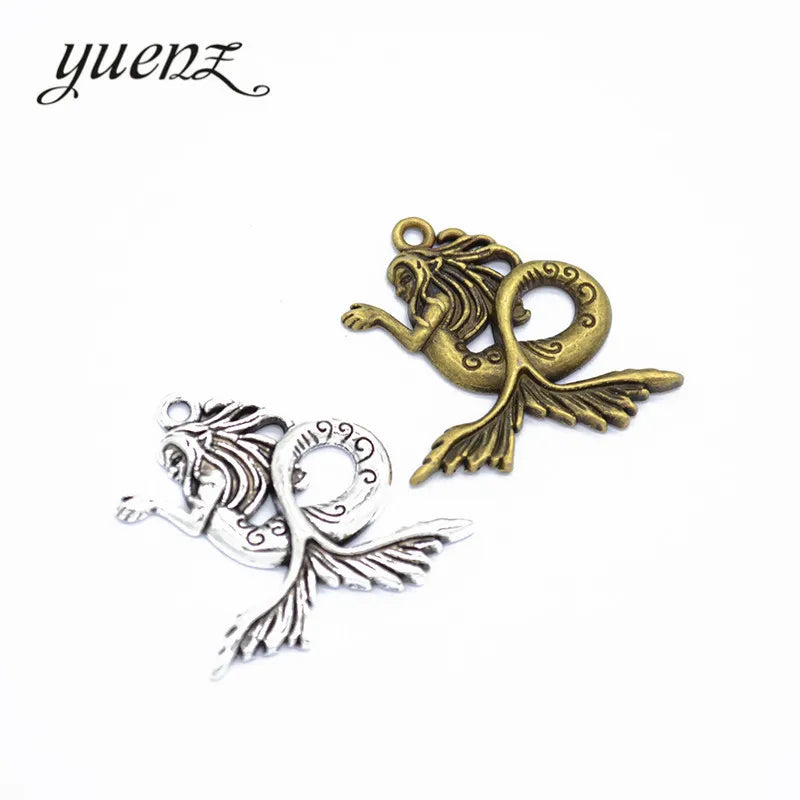 YuenZ 2 Color Antique Silver Color Mermaid Charms Zinc Alloy Necklaceearring Bracelet Jewelry DIY Handmade 33*30mm D774