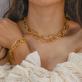 Hips Hops Punk 18K Gold Oval Link Chain Necklace Trendy Chunky Paperclip Chain Necklace for Women Men
