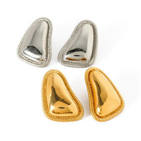 ERESI 2024 Fashion Jewelry Stainless Steel Triangular Bread Edge Texture Hoop Earrings Triangle Minimal Earrings Ring