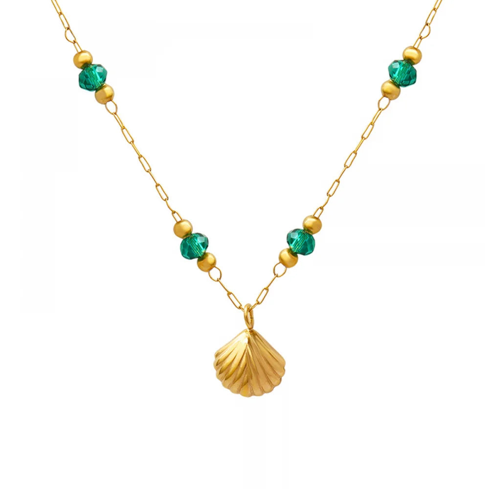 Boho Summer Ocean Sea Fashion Waterproof Jewelry Crystal Beads 18K Gold Plated Hawaiian Shell Necklace