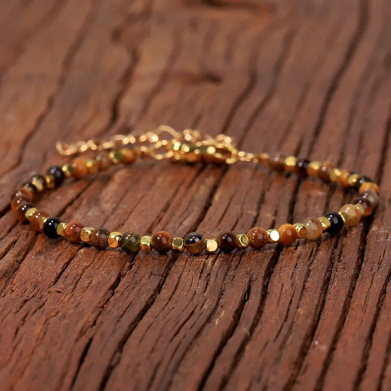 Dainty 4mm Tiger Eye Bracelet for Women Jewelry Natural Gemstone Sunstone Adjustable Healing Crystal Dainty Stone Bracelet