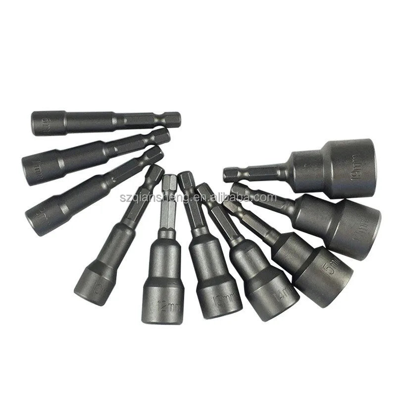 10Pcs 6-19mm Electric Power Magnetic Screwdriver Nut Driver Set Impact 1/4" Hex Shank Metric Wrench Socket Bit