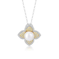 YBO Luxury 925 Sterling Silver Four Leaf Clover Flower Pendant Necklace AAAA Grade Natural Freshwater Pearl Zircon Certified