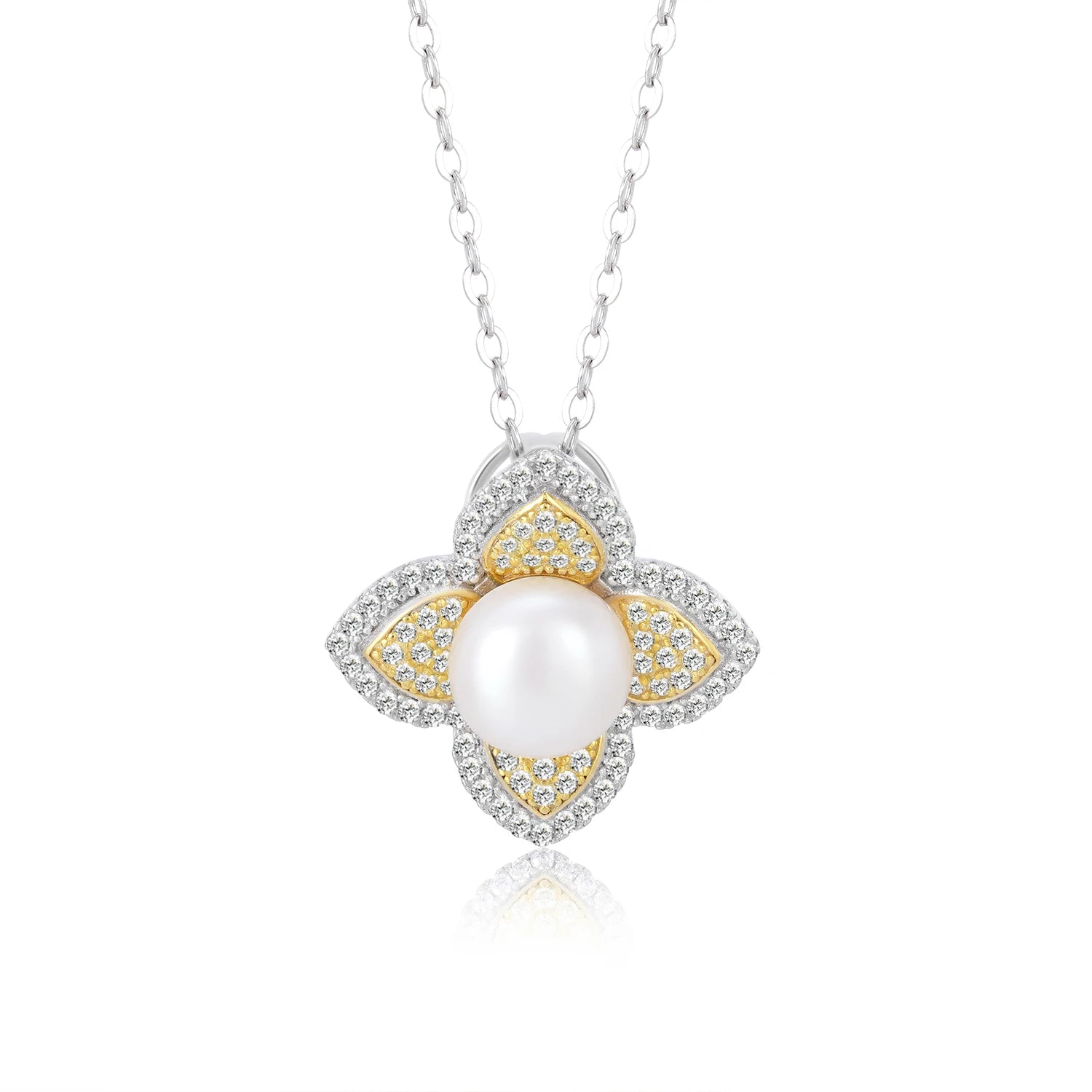 YBO Luxury 925 Sterling Silver Four Leaf Clover Flower Pendant Necklace AAAA Grade Natural Freshwater Pearl Zircon Certified