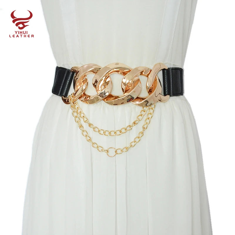 Manufacturer Wholesale Gold Elastic Belts for Lady Dress Knit Cinturones Elastic Strength Waist Chain Belt for Women