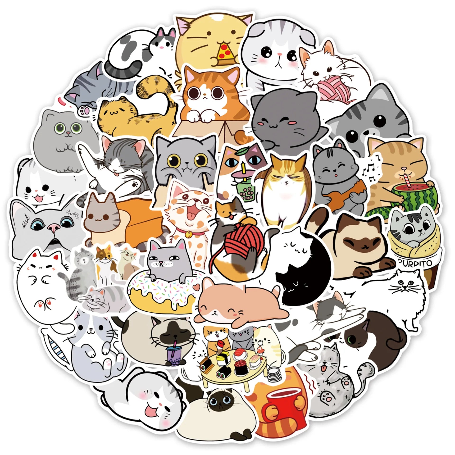 50Pcs Cute Funny Emo Kitty Graffiti Decorative Stickers Label for Luggage Laptop Guitar Scrapbook Skateboard Waterproof Sticker