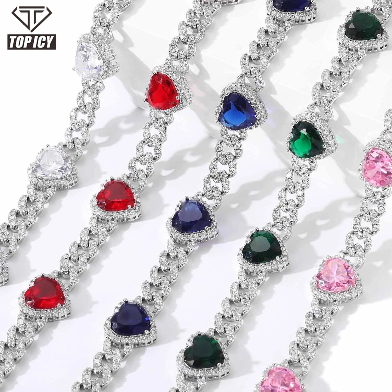 Big Heart Diamond Cuban Necklace Top Icy Hip Hop Iced Out Cuban Necklace Full CZ 18K Gold Plated Cuban Chain