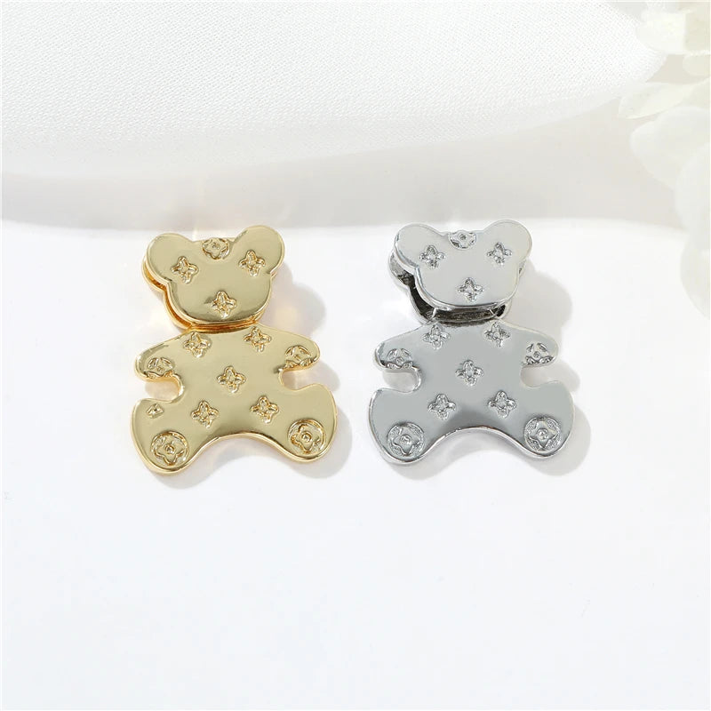 Jiexing Women's Fashion Charms Cute Embossed Print Swinging Bear Pendant Brass 14K Gold Plated Zircon Charms Jewelry Making