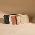 2026 New Women's Straw Beach Bag with Zipper Closure Embroidered Crossbody Purse for Summer Winter and Autumn