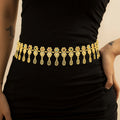 Gold Single Layer Rhinestone  Flower Drop Tassel Belly Chains Navel Nail Pendant Multi Waist Chain
