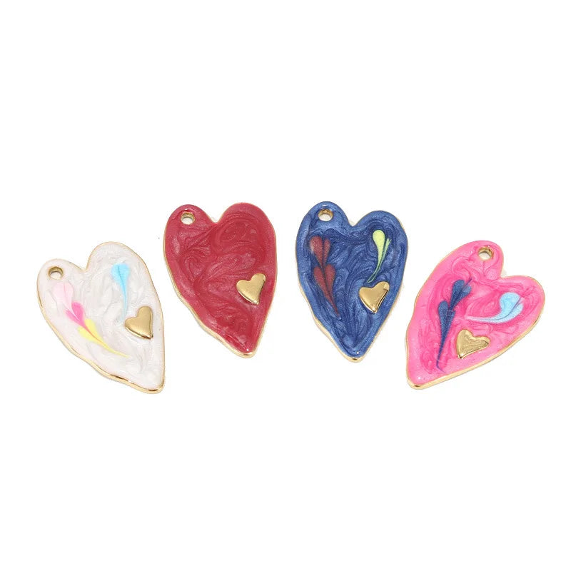 2025 Stainless Steel DIY Jewelry Drop Oil Charms Fashion Irregular Colorful With Hole Heart Slicing Pendant for Jewelry Making