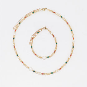 MAIOU Vintage Natural Shell Beads Pearl Necklace & Bracelet Set-Wedding & Party Gift