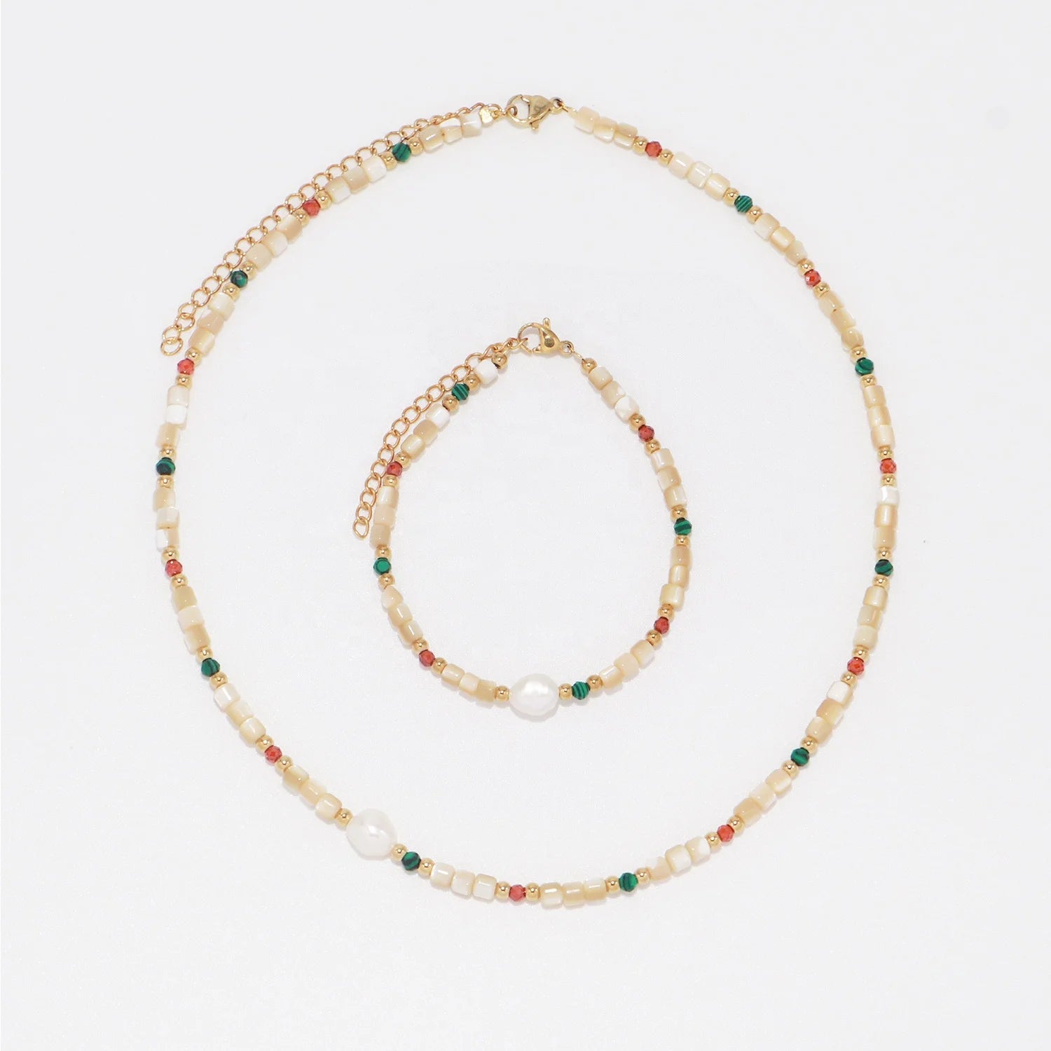 MAIOU Vintage Natural Shell Beads Pearl Necklace & Bracelet Set-Wedding & Party Gift