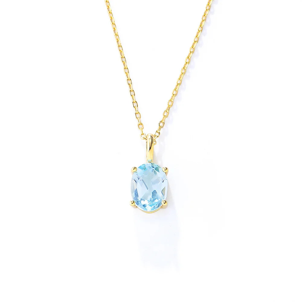 Fashion Jewelry Sky Blue Topaz Pendant 925 Sterling Silver Necklace Gold Plated Pendant Necklace