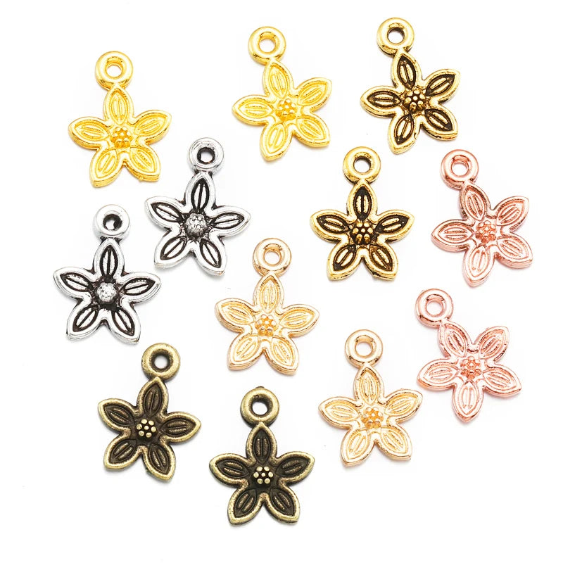100pcs/bag 6 Color Flower Charm Alloy for Bracelet Necklace Pendant DIY Handmade Jewelry Accessories Making 10.5*13mm Q1163
