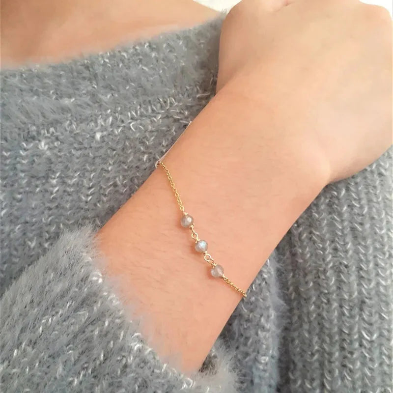 Dainty Birthstone Bracelet Summer Jewelry Gemstone Beaded Gold Filled Chain Stacked Bracelets for Women Gifts