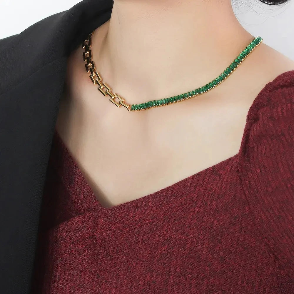 Collier Inoxydable Femme Stainless Steel Jewelry Sets Gold Chain Zircon Montage Necklace Bracelet for Women Girl's Gift