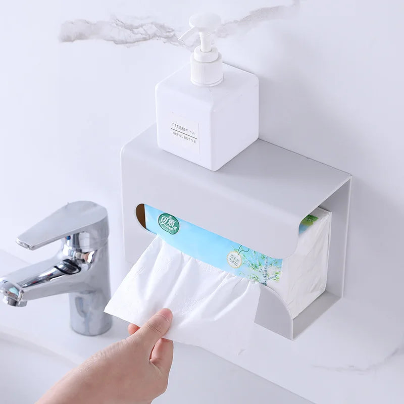 Creative Simple Plastic Traceless Wall-Mounted Tissue Holder Multifunctional Household Trash Bags and Kitchen Organizer