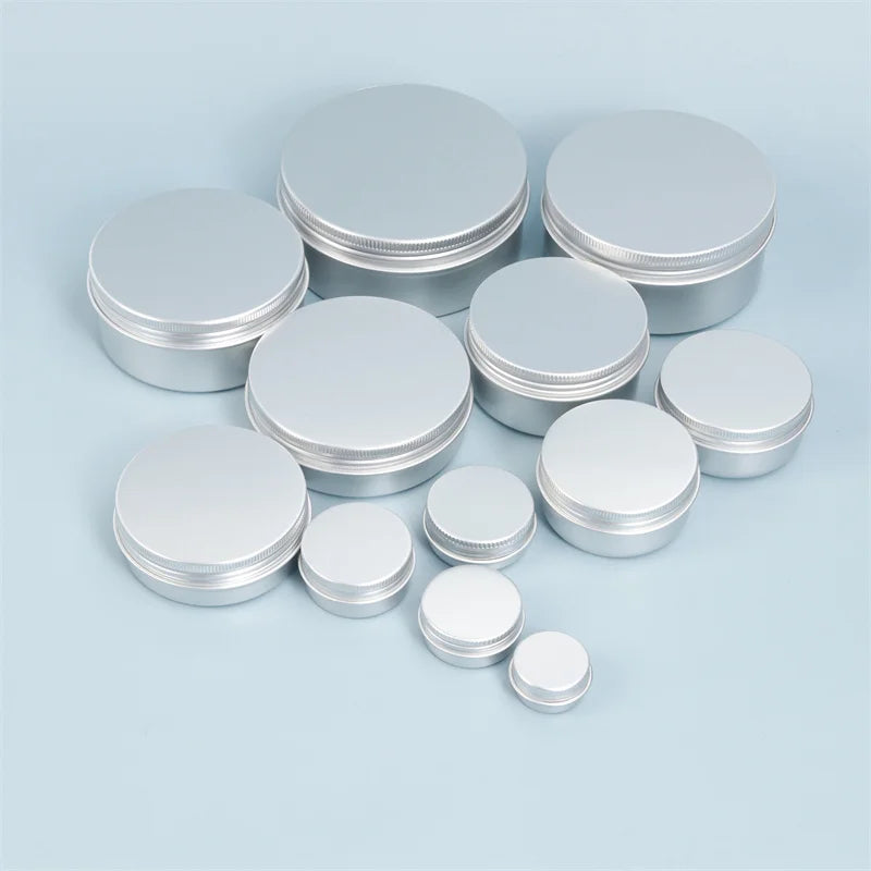 Silver 10ml/10g Small Tin Cosmetics Packaging Empty Lip Balm Metal Jar Matte Finish Face Cream Candy Logo 60ml Essential Oils