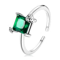 Adjustable Authentic 925 Sterling Silver Green Square Engagement Open Rings for Women Female Fashion Jewelry SCR754