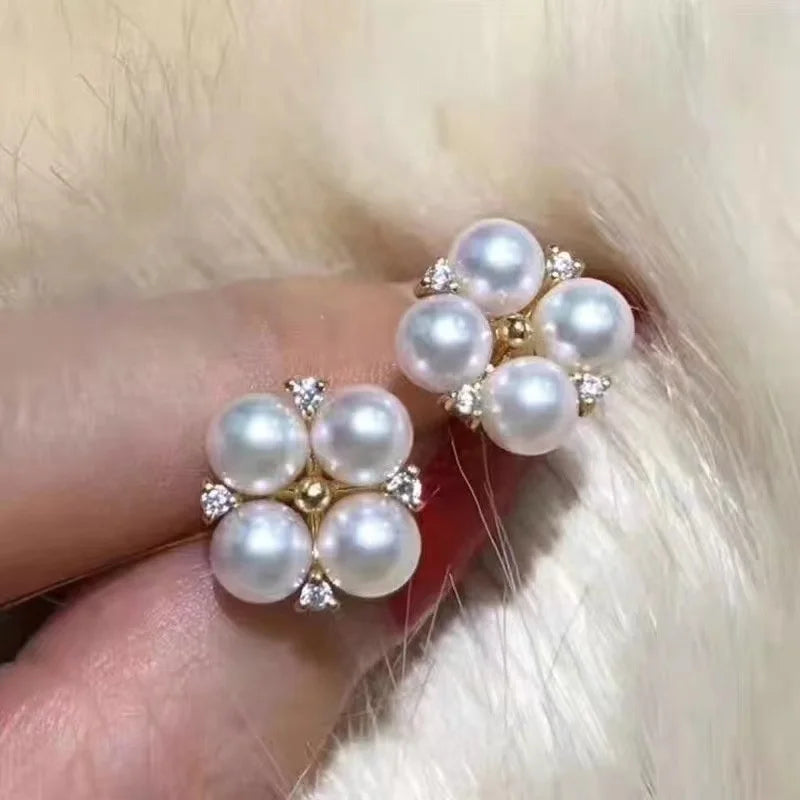 E2054 4-5mm DIY Natural Freshwater Pearl Charm Earrings Mounting Accessory 925 Sterling Silver Gold Plated  Jewelry for Women