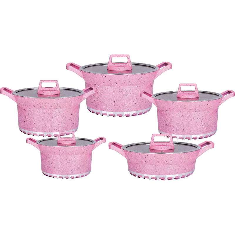 Zogifts 10-Piece Round Die-Cast Aluminum Granite Cookware Set Nonstick Cooking Pot With Transparent Covers