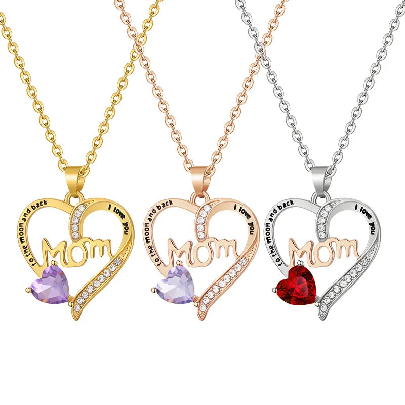 Fashion Jewelry Mother's Day Necklace Mom Heart Pendant Birthstone Necklace Mothers Day Gifts