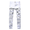 High Street Fashion Mens Jeans Night Club White Color Personal Designer Printed Jeans Men Punk Pants Skinny Hip Hop Jeans