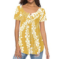 2025 New Classical Women's Summer Casual Short Sleeve Tunic Blouse Tops Yellow Puakenikeni Hawaiian Design Vintage Print Demand
