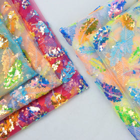 100% Polyester Embroidered Net Sequin Fabric with Flower Pattern Low Price for Girls for Daily Use and Bag Making